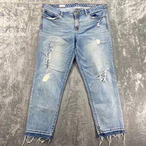 Gap 1969 Real Straight Distressed Jeans Women's 33R Blue Light Wash Denim Frayed